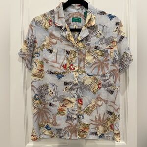 Liz Claiborne Postcard Print Linen Shirt  Medium⛳️🌴